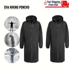 Men Black Waterproof Long Raincoat Rain Coat Hooded Trench Jacket Outdoor Hiking
