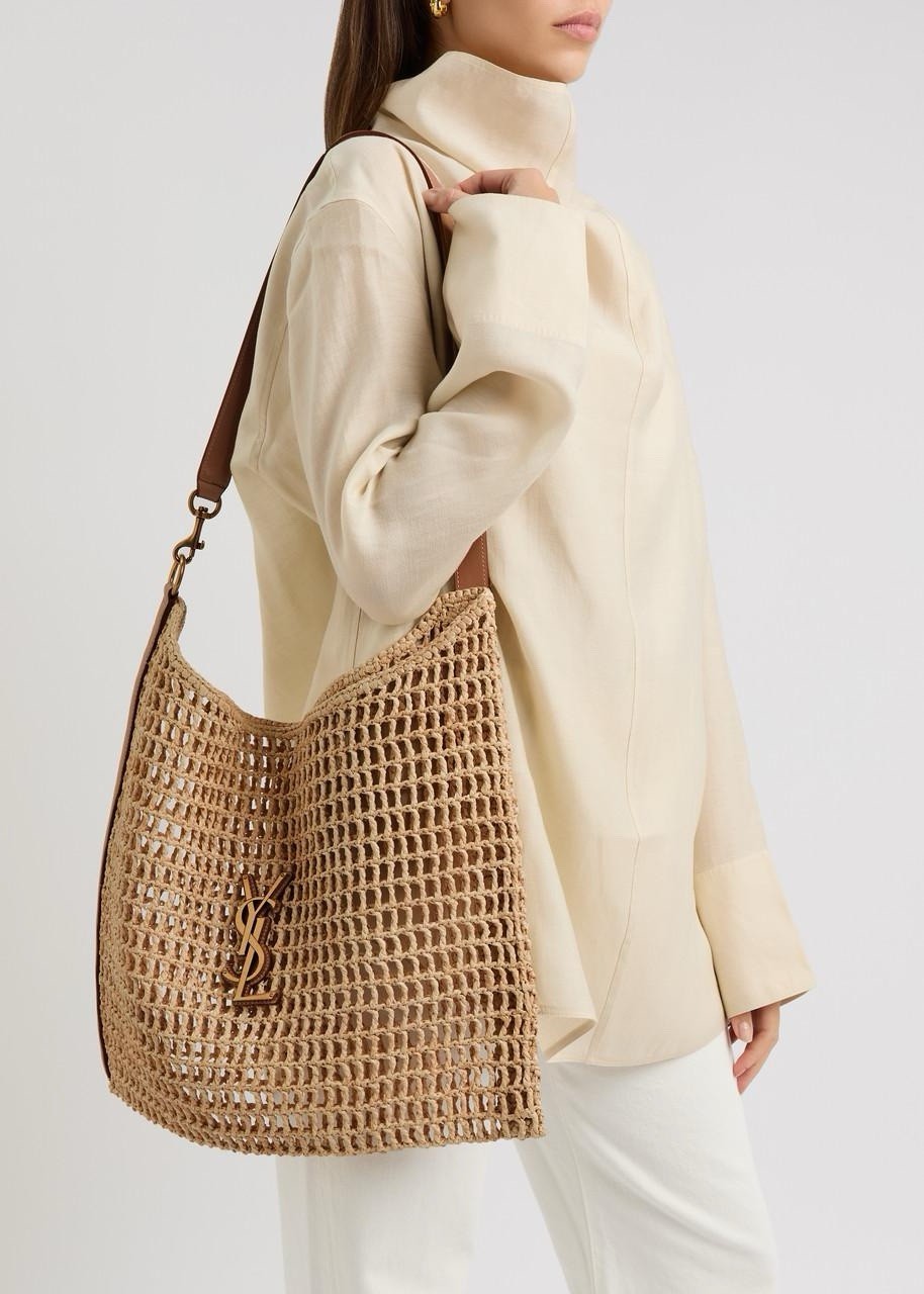 Borsa a tracolla donna Saint Laurent Oxalis marrone rafia con rifiniture in pelle
