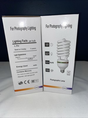2 X Spiral Fluorescent light bulb 5500K CE 110V 105W New in Box Photograph Video