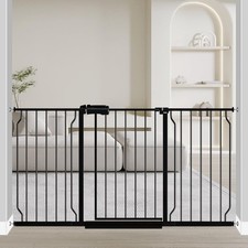Extra Wide Baby Gate Black 57.5-62 Inch Wide, Walk Through Pressure Mounted N...
