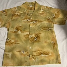 Vintage Hawaiian Shirt Medium Surf Beach Theme Made In Hawaii Brown Surfer Waves