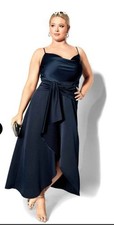 City Chic Simplicity Satin Navy Blue Dress Size XL/22