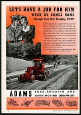 1944 Adams road grader grading photo Post War Jobs theme vintage trade print ad