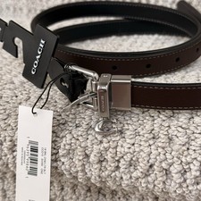COACH Roller Buckle Cut-To-Size Reversible SV/Black/Maple Belt With Charm, 18 Mm