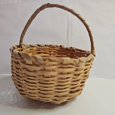 Basket Woven 6.75'' Round 3'' Handle Drop Natural  Wood