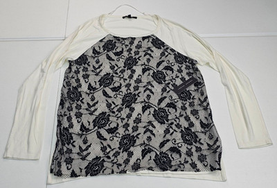 Chaus Sport Long Sleeve Womens Top Lace Overlay Jazzy Jewels New Ivory Small NWT