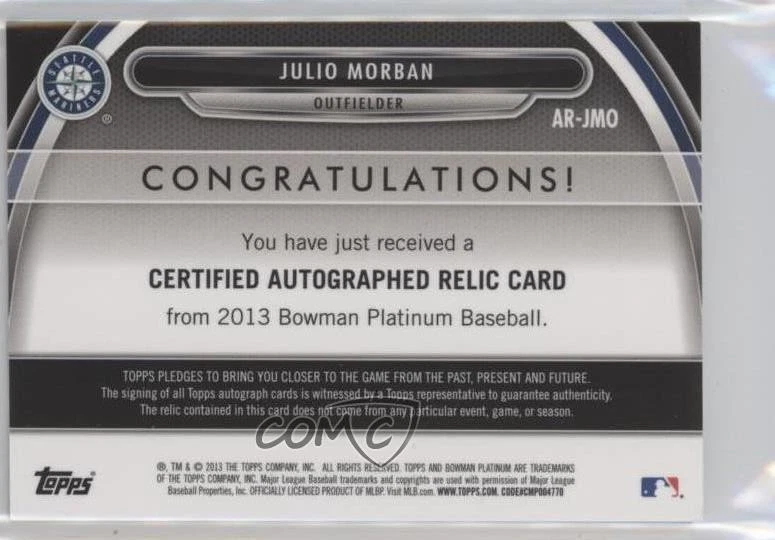2013 Bowman Platinum Auto Relic Red Refractor /25 Julio Morban #AR-JMO Auto - Image 2 of 2