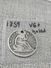 1859 Seated Liberty Silver Half Dollar VG+ Holed