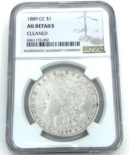 RARE-----1889-CC Morgan Silver Dollar NGC AU Details Cleaned, MAKE A OFFER.