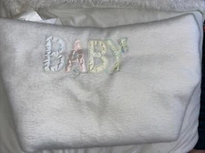 Vintage QUILTEX Fluffy White BABY CRIB BLANKET  - 37”x48” Embroidered BABY