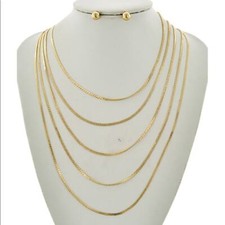 Gold Tone Multi Row Necklace  Earring Set