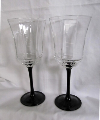 2 Luminarc Arcoroc France Octime Black Stem Wine Glasses Goblets 81 8 Tall 10oz Ebay