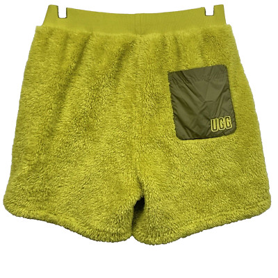 UGG CAMILIA SHERPA SHORTS WOMEN SIZE M FURY FLEECE LINED POCKETS~RELISH /SAPLING