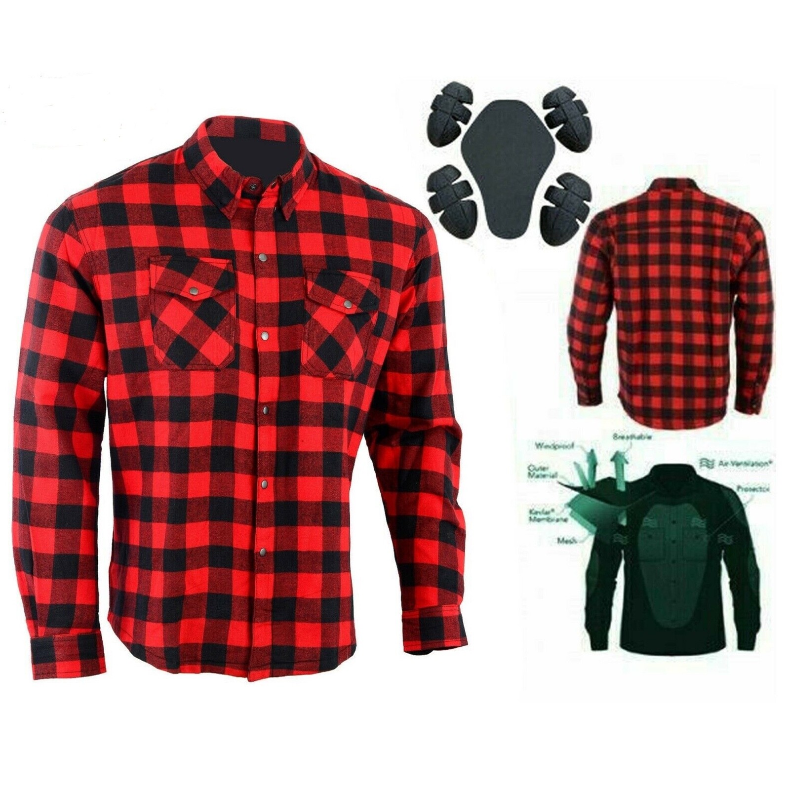 Camicia Moto Uomo Aramide Biker Giacca Lumber Nuova Protezioni Con Tessuto Camicia