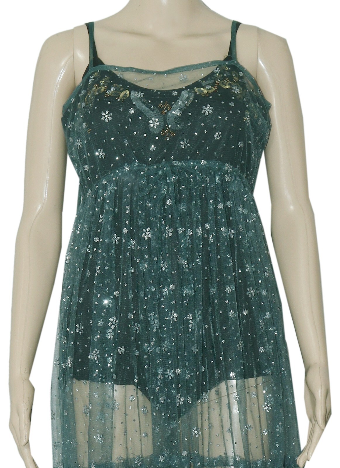 Free People FP One Estella Glitter Maxi Slip Dress Midnight Tiered Sheer New XS
