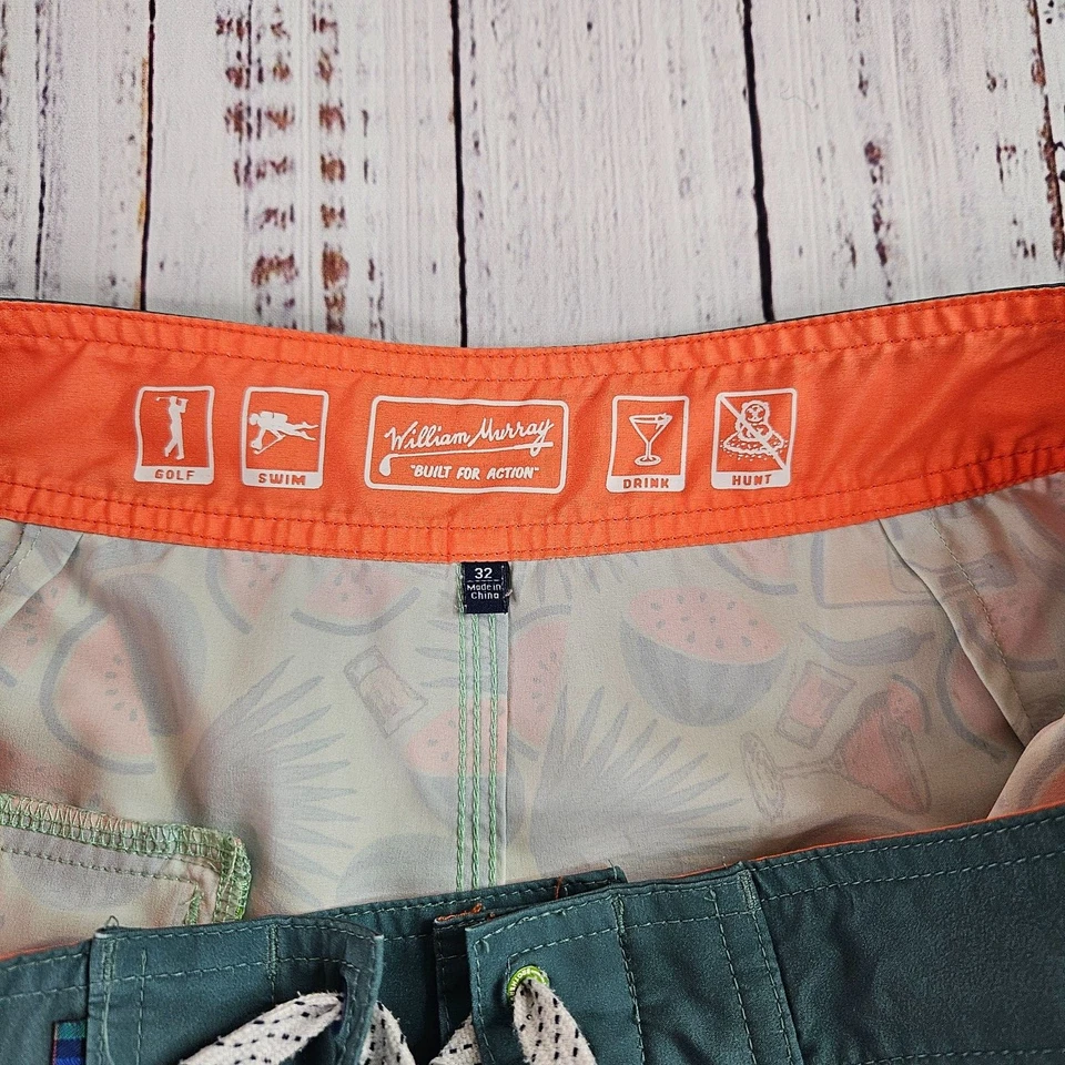 Pantalones Cortos William Murray Hombres 32 Verde Melón Cóctel Golf Natación Bebida Surf Multiusos Foto 3 de 4