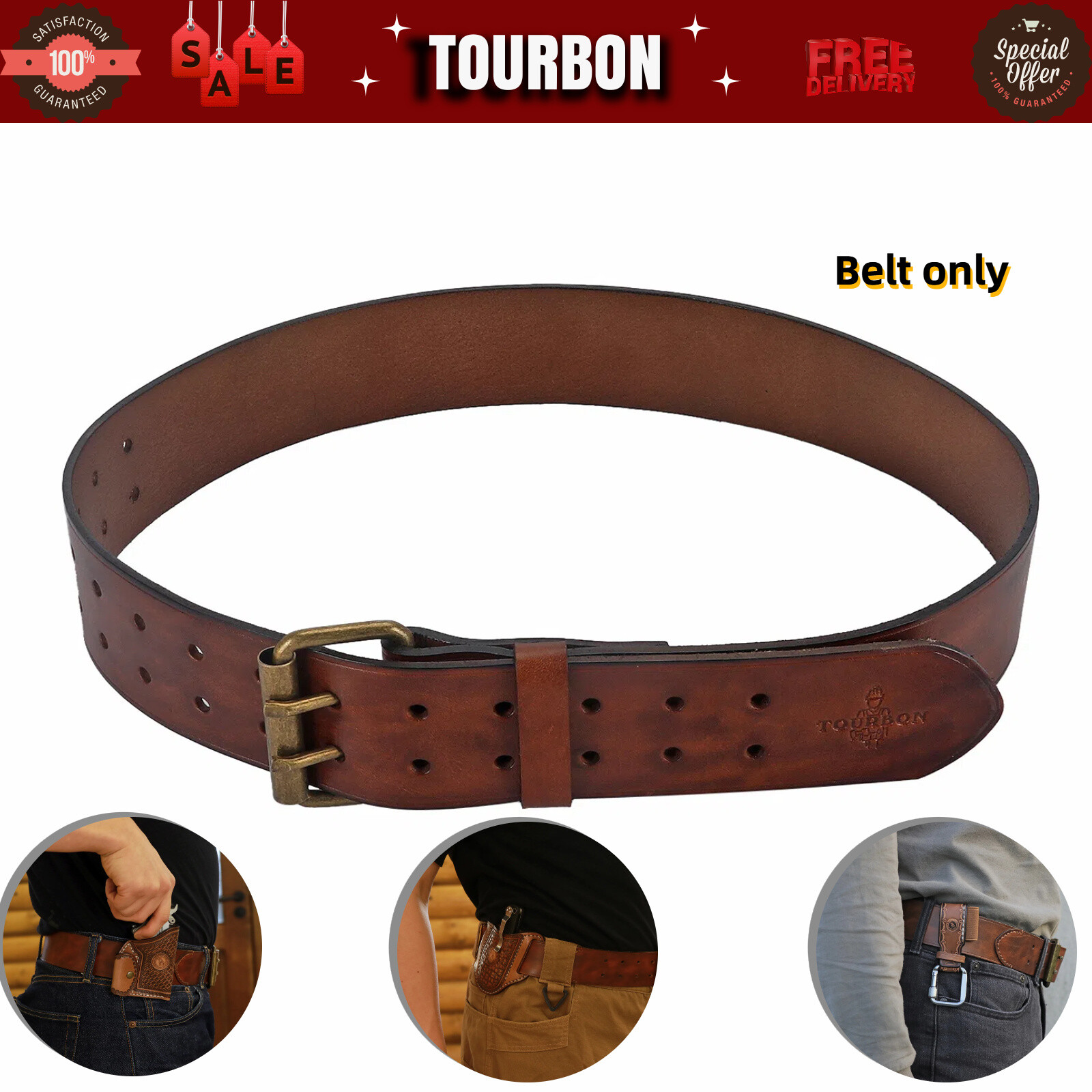 TOURBON Leather Tools Carrying Belt 2in Work Belt DIY Adjustable Western Cowboy
