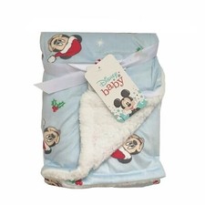 Disney Baby Boy's Mickey Mouse Fleece Sherpa Blue Holiday Christmas Blanket