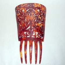 Hand Carved 7 1/2" Vintage Peineta Mantilla Hair Comb Faux Tortoise Celluloid