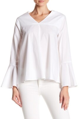 Como Vintage 164367 Women's Bell Sleeve Poplin White Blouse Size M