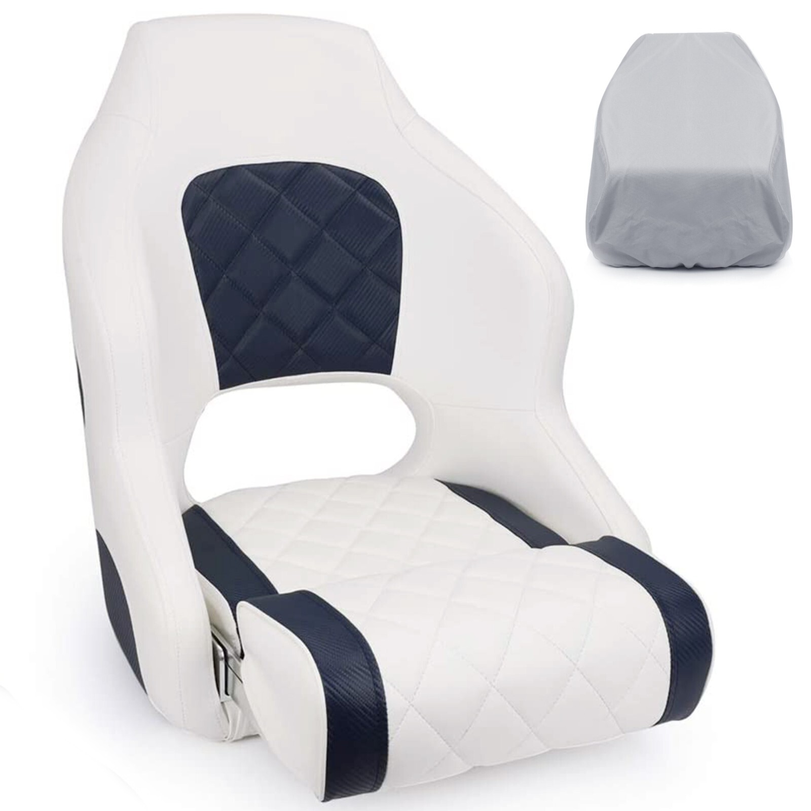 NORTHCAPTAIN Captain's Bucket Seat with Boat Seat Cover,White/Navy Blue