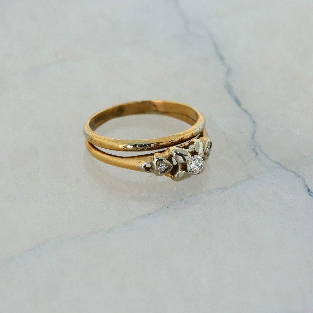 14K YG 0.20 ct tw Diamond Ring Conjoined Ring and Band Size