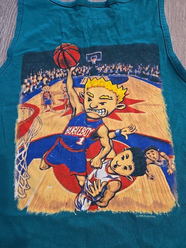 VINTAGE 90s Bugle Boy Sleeveless Medium Retro Beach Tank Top Youth XL Logo D - Picture 3 of 8