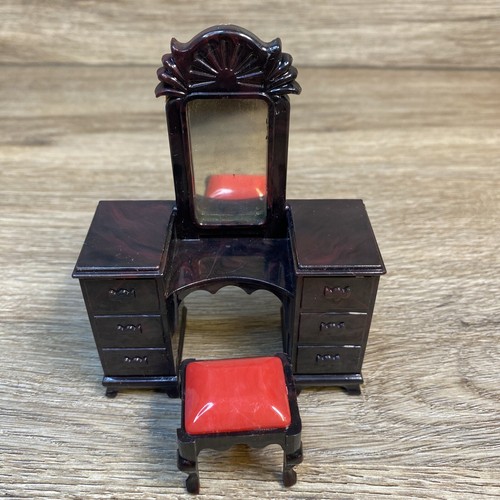 Ideal Plastic Doll House Furniture WITH BOX Blue Bathroom (4); Brown Bedroom (5) - Picture 2 of 24