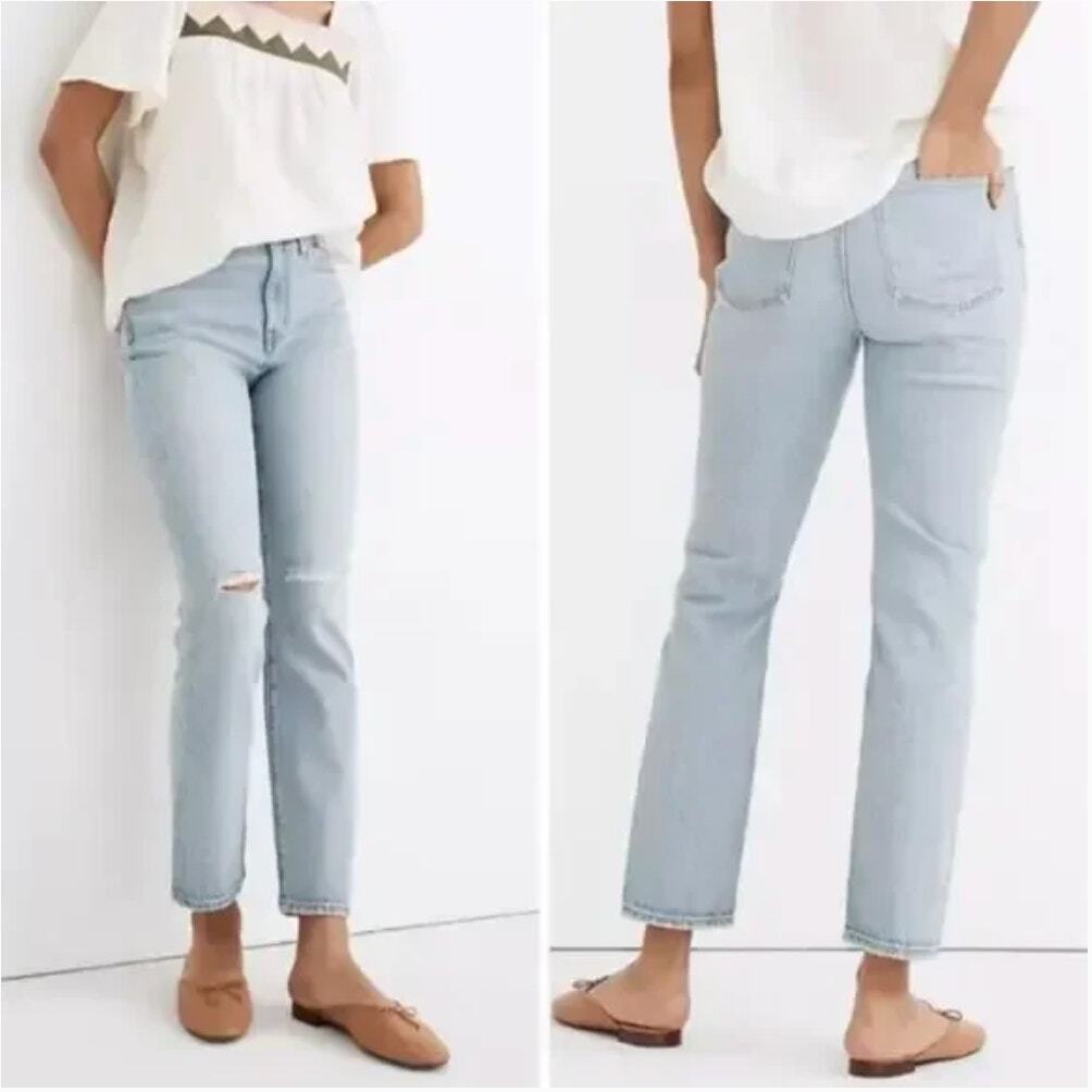Madewell High-Rise Slim Ripped Crop Boyjean in Dumas Wash Size 28