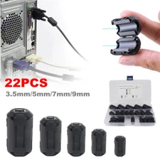 22 PCS Ferrite Ring Cable Clips Core RFI EMI Noise Suppressor Filter Beads Box
