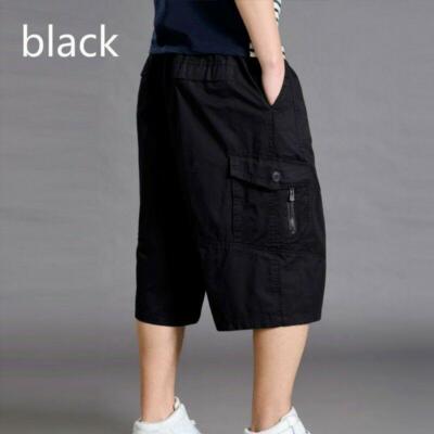 Mens 3/4 Length Cargo Baggy Pants Shorts Loose Pockets Cotton Trousers  Oversize | eBay