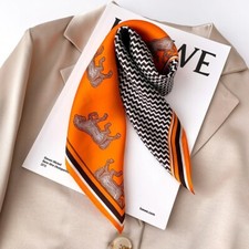 100 Mulberry Silk 20" Small Square Scarf Women neckerchief Wrap Orange Horse