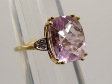 14K YELLOW GOLD RING w 5ct VIOLET AMETHYST  2 DIAMONDS - SIZE: 6.5 