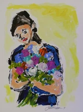 Original Acrylic Woman with Flowers Impressionism