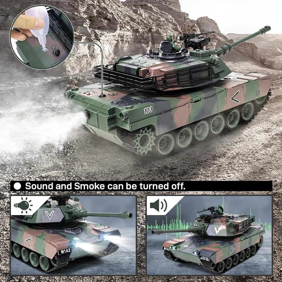 1:18 RC Tank, 2.4Ghz M1A2 Remote Control Tank Model Toys Military Toy Shoots BBS - Image 3 of 4