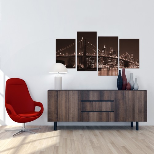 Large Brown New York Canvas Wall Art Pictures Manhattan Brooklyn 4122 - Picture 4 of 9