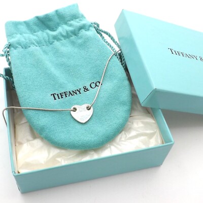Tiffany Co Sterlingsilber Schiebe Herz Halskette Anhänger Schlangenkette Box Etui