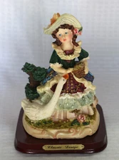 1700's Baroque Rococo Style Resin Figurine Girl Feeding Goose