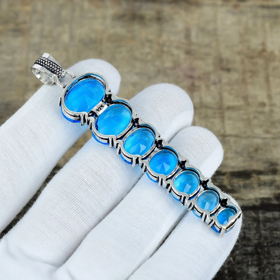 Topazio Blu Gemma Fatto a Mano 925 Pendente Argento Sterling Per Mamma Regali - Immagine 4 di 4