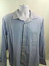 Chaps Mens Blue/White Stripe Long Sleeve Wrinkle Free Dress Shirt Size 18--34/35