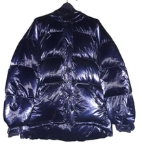 Blanc Noir Womens Cortina Oversized Puff Jacket Navy Blue Metallic Size L New