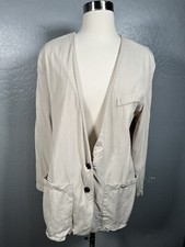 VTG Express Collarless Blazer Womens M Beige 80s Rayon Made in Korea