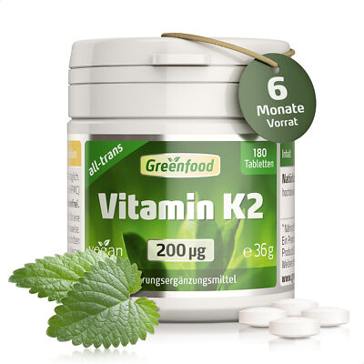 Vitamin K2 (MK7, all-trans), 200 µg, hochdosiert, 180 Tabletten   vegan