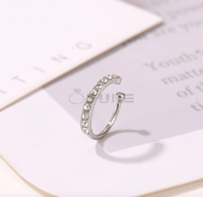 1x  Sterling Silver Cubic Zirconia Fake Ear Clip Cuff No Piercing Earrings 10MM