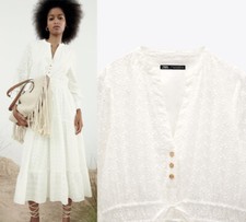 NEW ZARA embroidered eyelet combination oyster white dress size XS