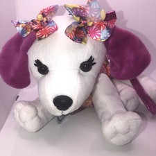 POOCHIE  CO PLUSH DOG PURSE PINK SEQUIN Confetti White Dog