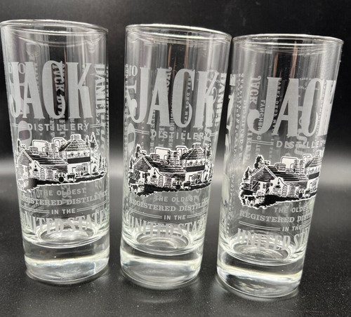 Set Of 3 Jack Daniels Whiskey 6" Tall The Oldest Distillery High Ball Glasses