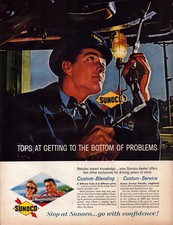 Sunoco Gas Station Mechanic Custom Service Happy Couple Vintage Print Ad 1961