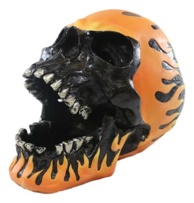 Flame Hot Rod Skull Ashtray Statue Halloween Decor 8.5'' Long Figurine