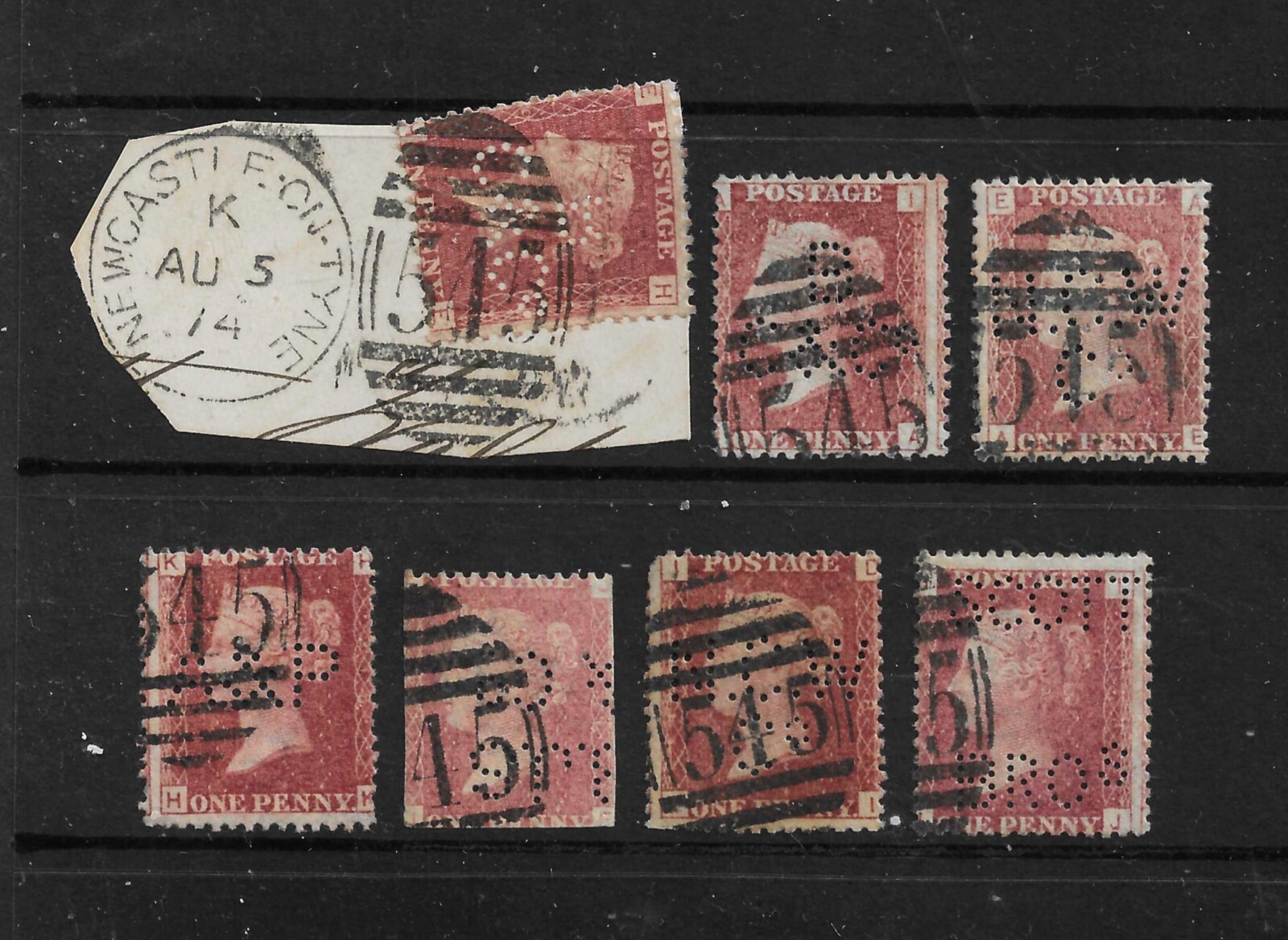 GB QUEEN VICTORIA ONE PENNY (1D) RED PERFIN STAMPS NEWCASTLE